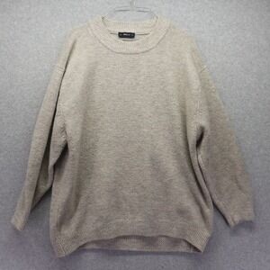 Zara Knit Sweater Womens Pullover Crew Neck Relaxed Oatmeal Beige Long Sleeve